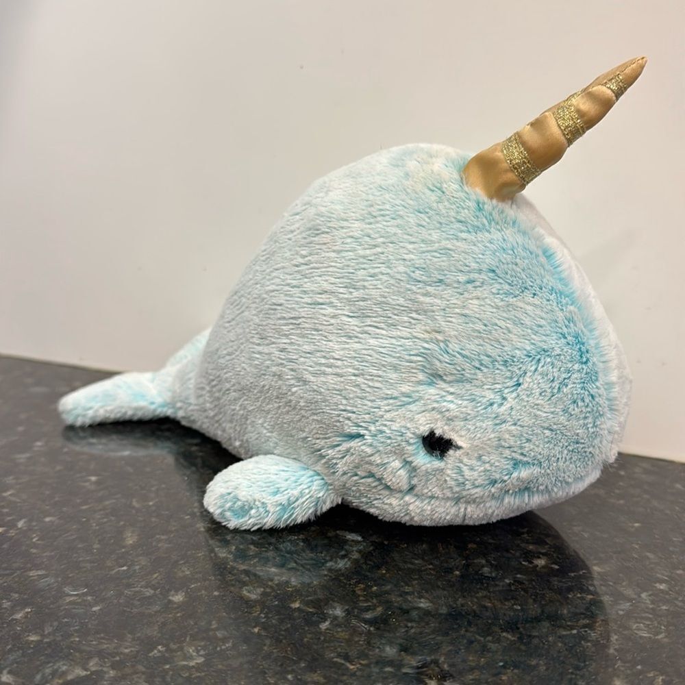 GUND Nori Narwhal Stuffed Animal Plush Whale Pastel Blue With Sparkling Horn 11”